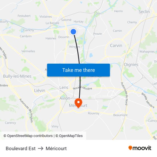 Boulevard Est to Méricourt map