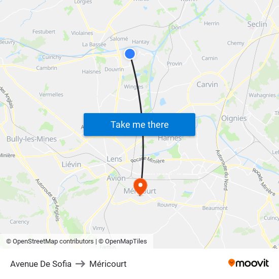 Avenue De Sofia to Méricourt map