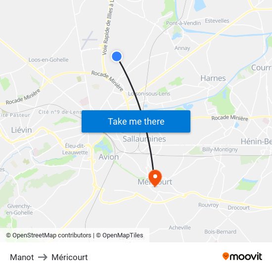 Manot to Méricourt map