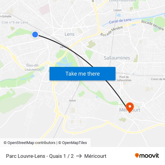 Parc Louvre-Lens - Quais 1 / 2 to Méricourt map