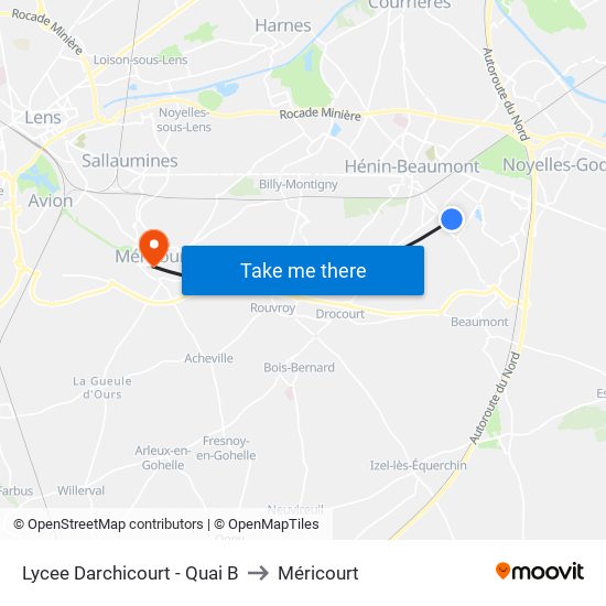 Lycee Darchicourt - Quai B to Méricourt map