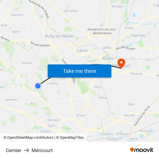 Cernier to Méricourt map