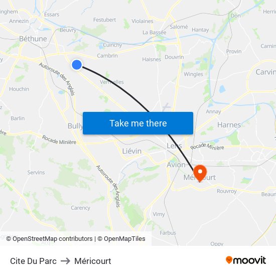 Cite Du Parc to Méricourt map