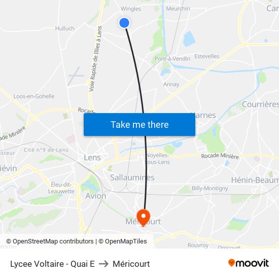 Lycee Voltaire - Quai E to Méricourt map