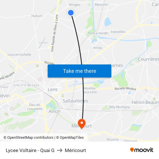Lycee Voltaire - Quai G to Méricourt map
