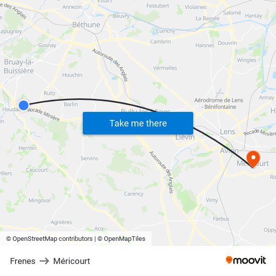 Frenes to Méricourt map