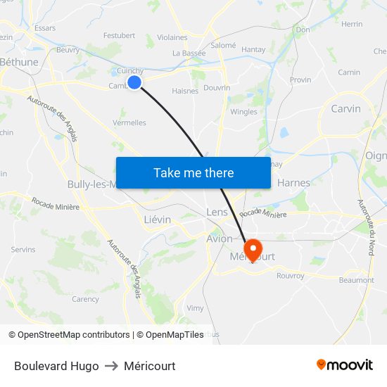 Boulevard Hugo to Méricourt map