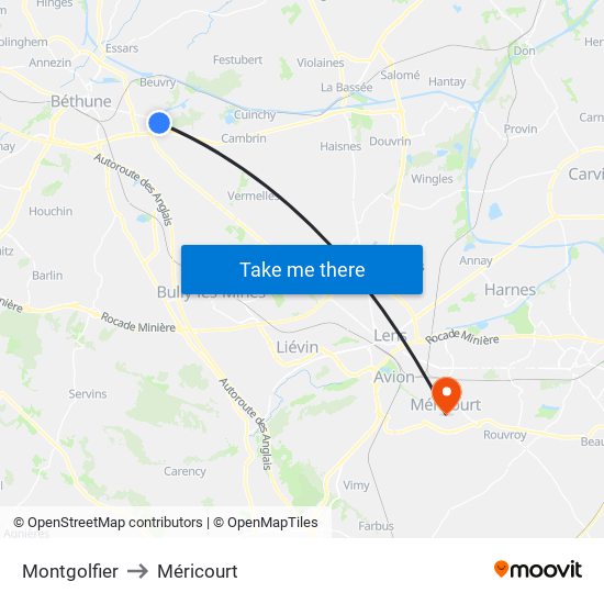 Montgolfier to Méricourt map