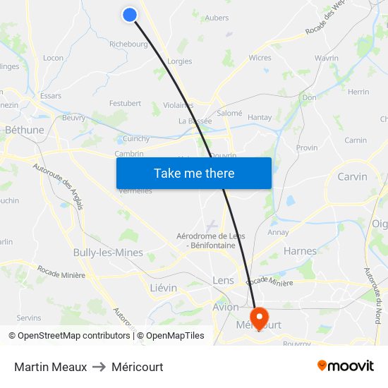 Martin Meaux to Méricourt map