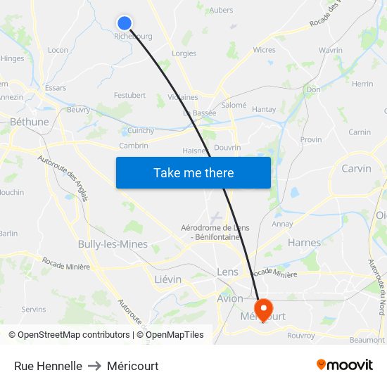 Rue Hennelle to Méricourt map