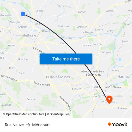 Rue Neuve to Méricourt map