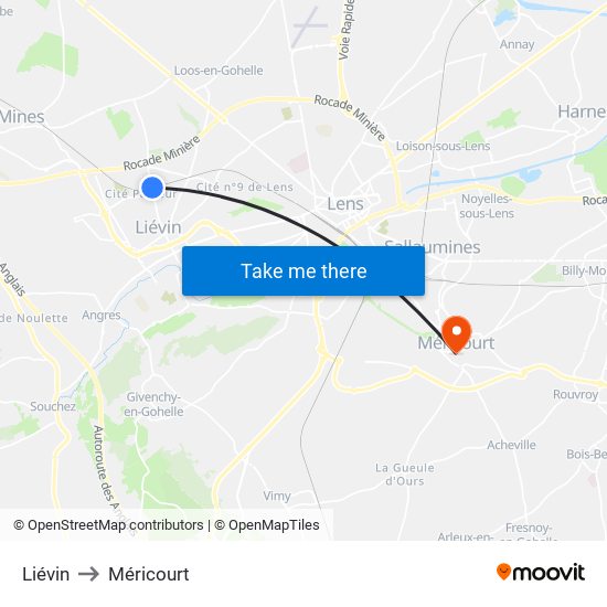 Liévin to Méricourt map
