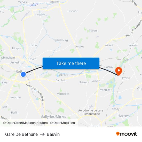 Gare De Béthune to Bauvin map