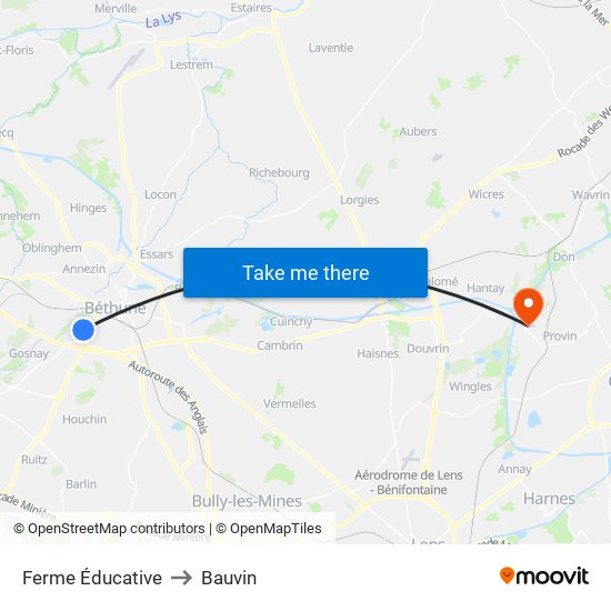 Ferme Éducative to Bauvin map