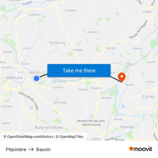 Pépinière to Bauvin map