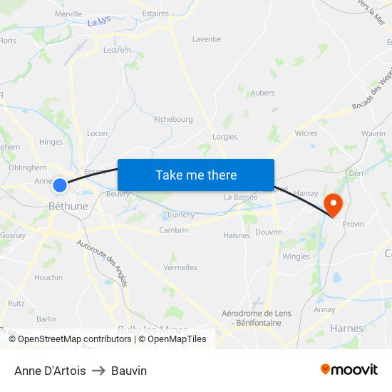 Anne D'Artois to Bauvin map