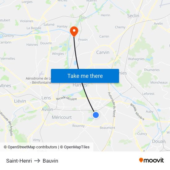 Saint-Henri to Bauvin map
