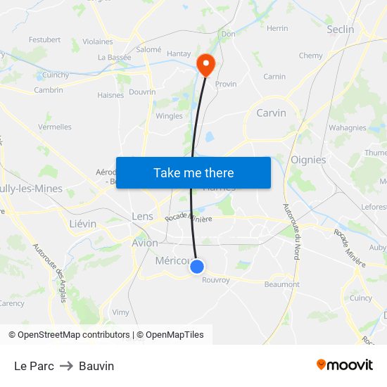 Le Parc to Bauvin map