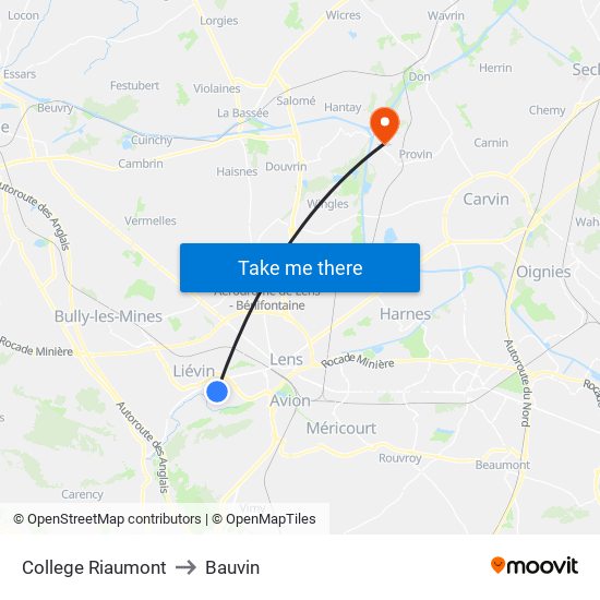 College Riaumont to Bauvin map