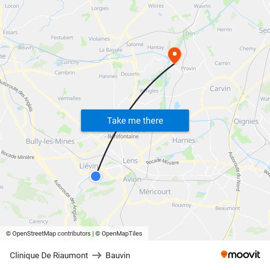 Clinique De Riaumont to Bauvin map