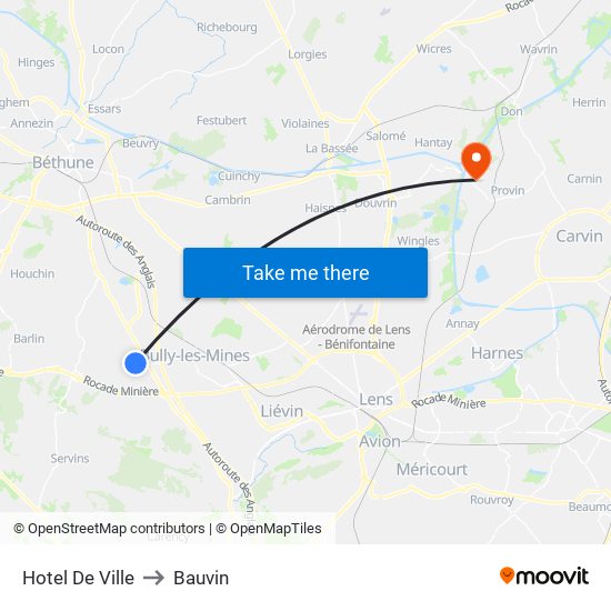 Hotel De Ville to Bauvin map