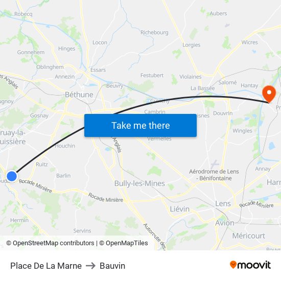 Place De La Marne to Bauvin map