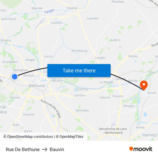 Rue De Bethune to Bauvin map