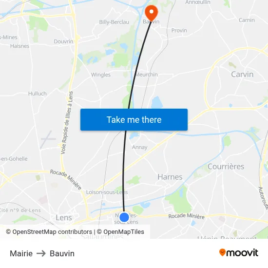 Mairie to Bauvin map