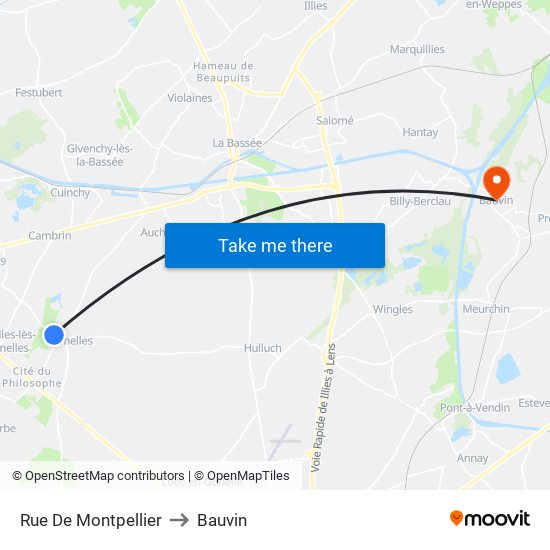 Rue De Montpellier to Bauvin map