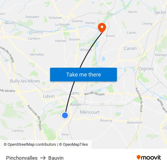 Pinchonvalles to Bauvin map