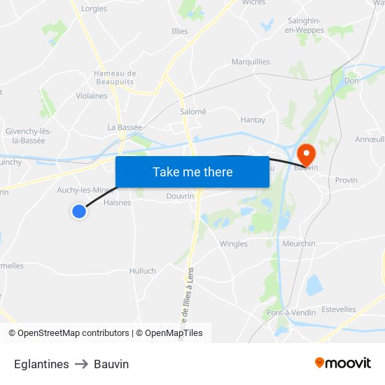 Eglantines to Bauvin map