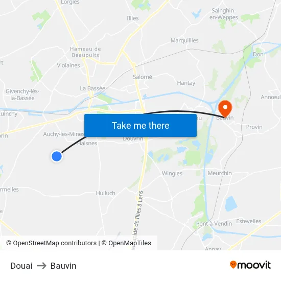 Douai to Bauvin map