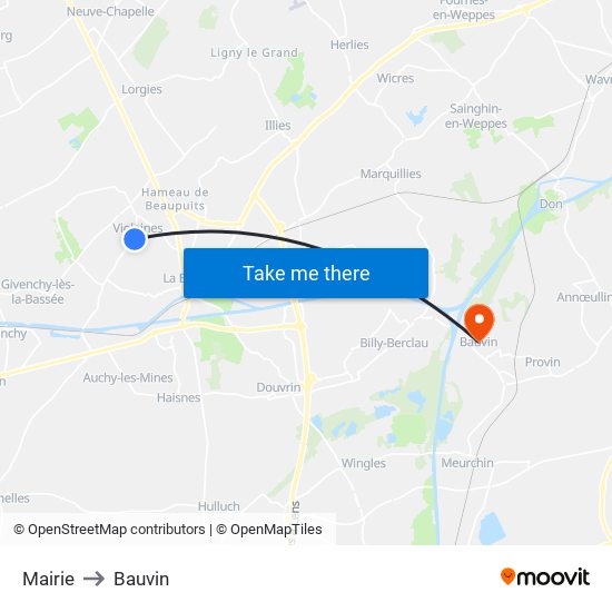 Mairie to Bauvin map