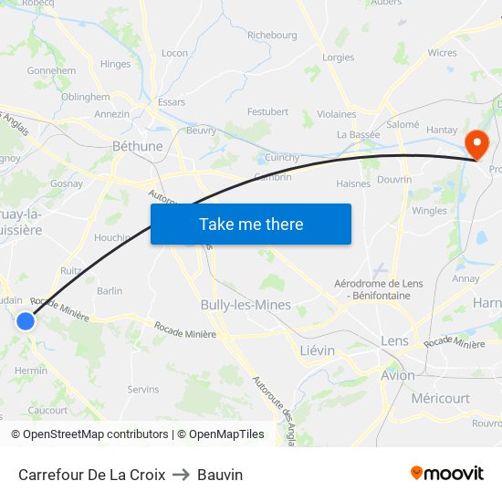 Carrefour De La Croix to Bauvin map