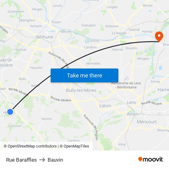 Rue Baraffles to Bauvin map