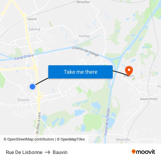 Rue De Lisbonne to Bauvin map