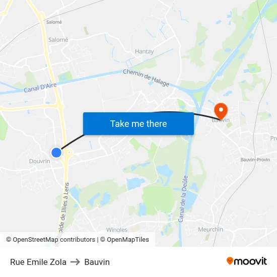 Rue Emile Zola to Bauvin map