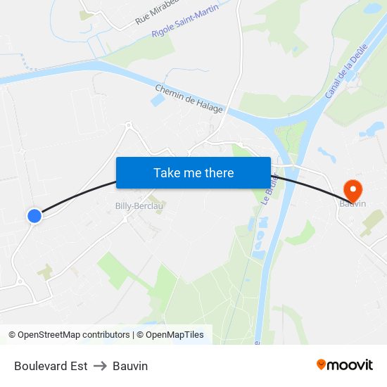 Boulevard Est to Bauvin map