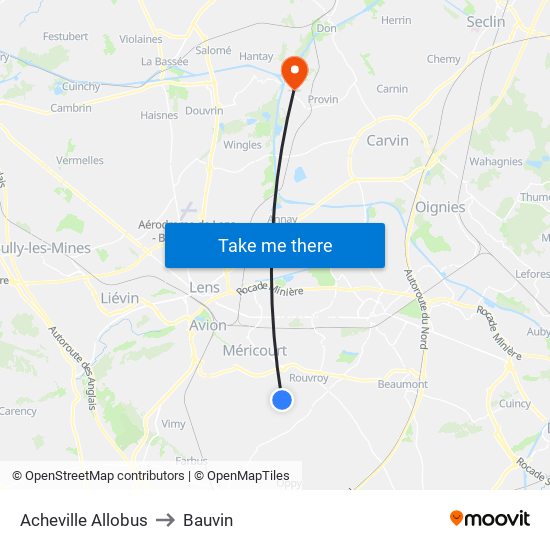 Acheville Allobus to Bauvin map