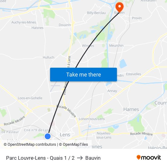 Parc Louvre-Lens - Quais 1 / 2 to Bauvin map