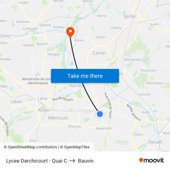 Lycee Darchicourt - Quai C to Bauvin map