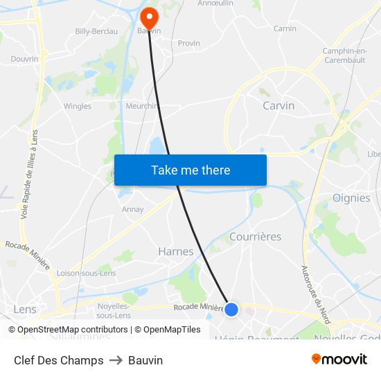 Clef Des Champs to Bauvin map