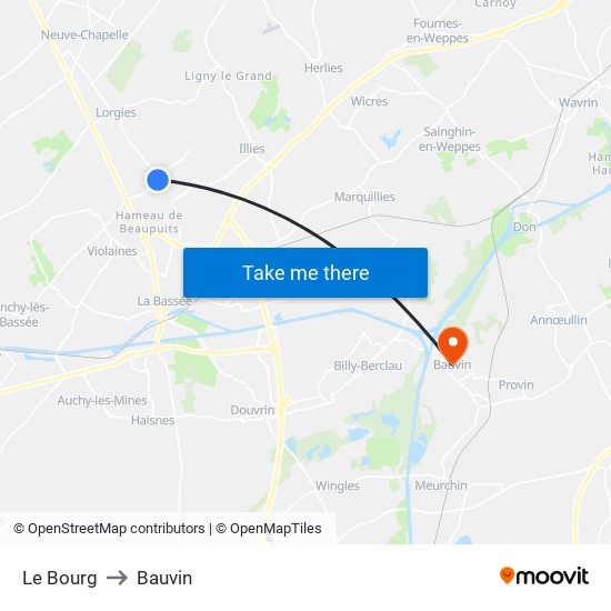Le Bourg to Bauvin map