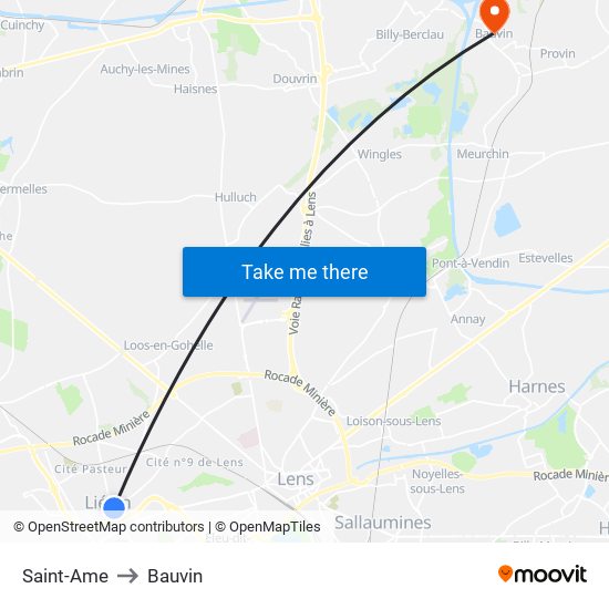 Saint-Ame to Bauvin map