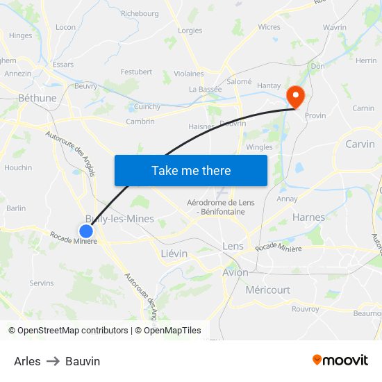 Arles to Bauvin map