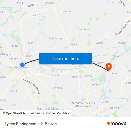 Lycee Blaringhem to Bauvin map