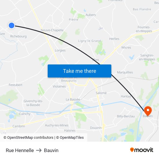 Rue Hennelle to Bauvin map