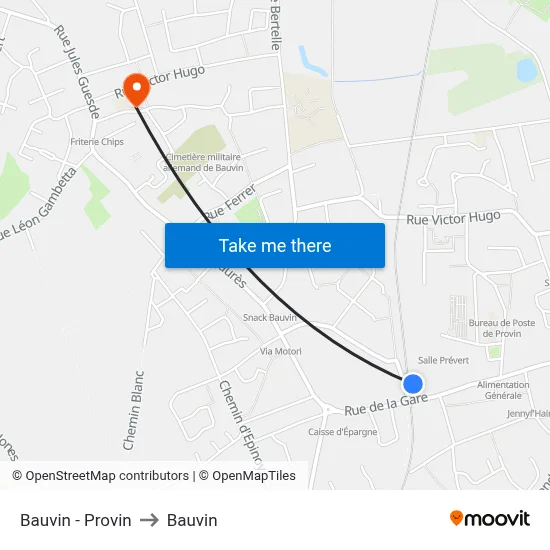 Bauvin - Provin to Bauvin map