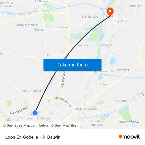 Loos-En-Gohelle to Bauvin map