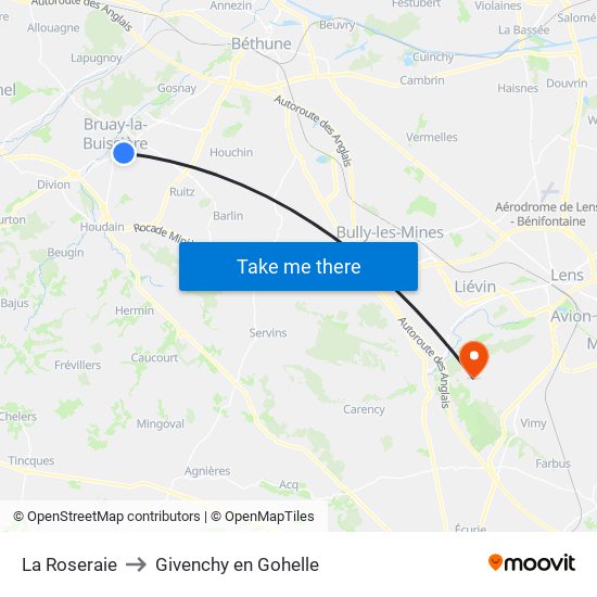 La Roseraie to Givenchy en Gohelle map